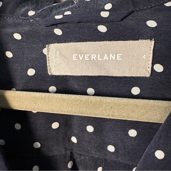 Everlane Polka Dot Dress Navy/White (4) Tie Waist Cupro, Preppy, Minimalist - Picture 10 of 14